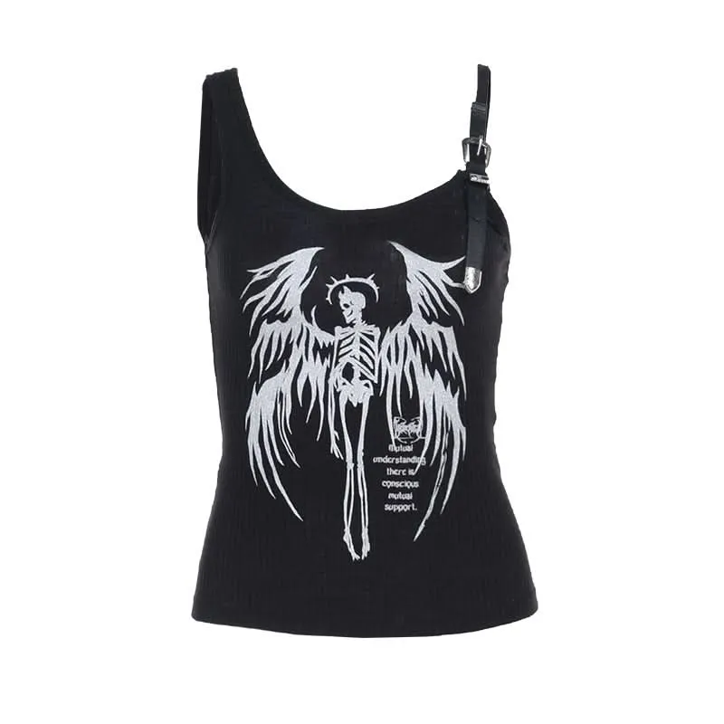 Buckle u neck skull pattern irregular top