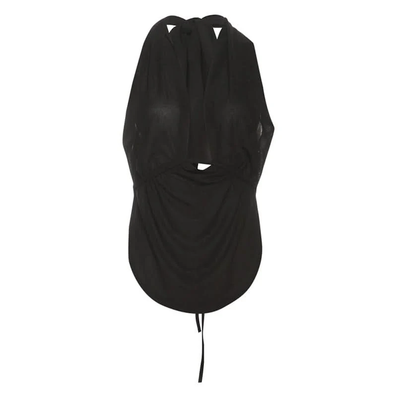 Backless ruched square neck self tie cami top