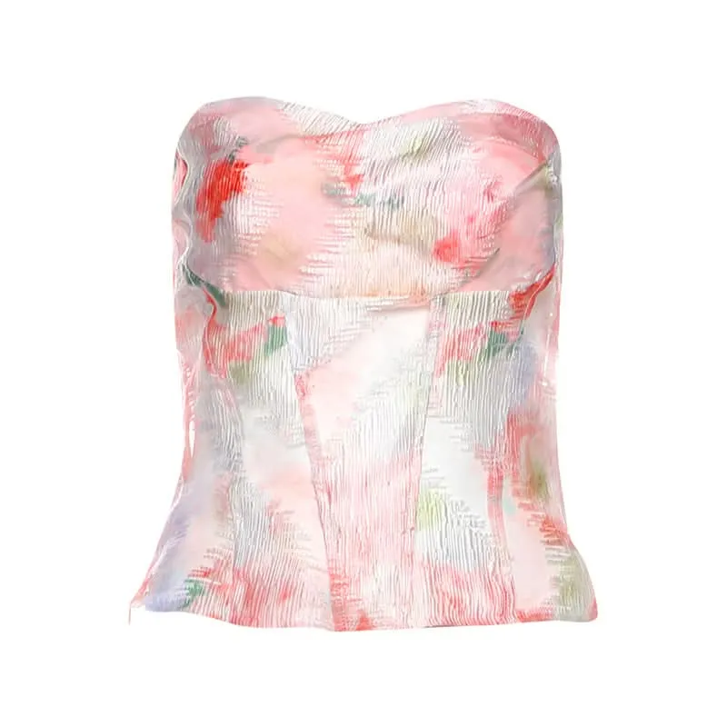 Backless print zip-up contrast tube top