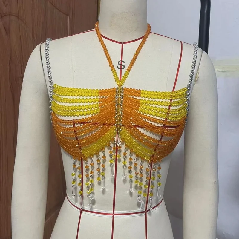 Backless beaded cut out tassels cami top