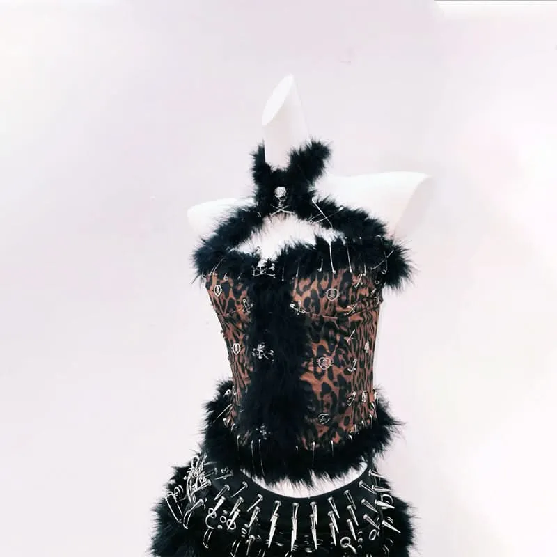Leopard print fluffy leather top