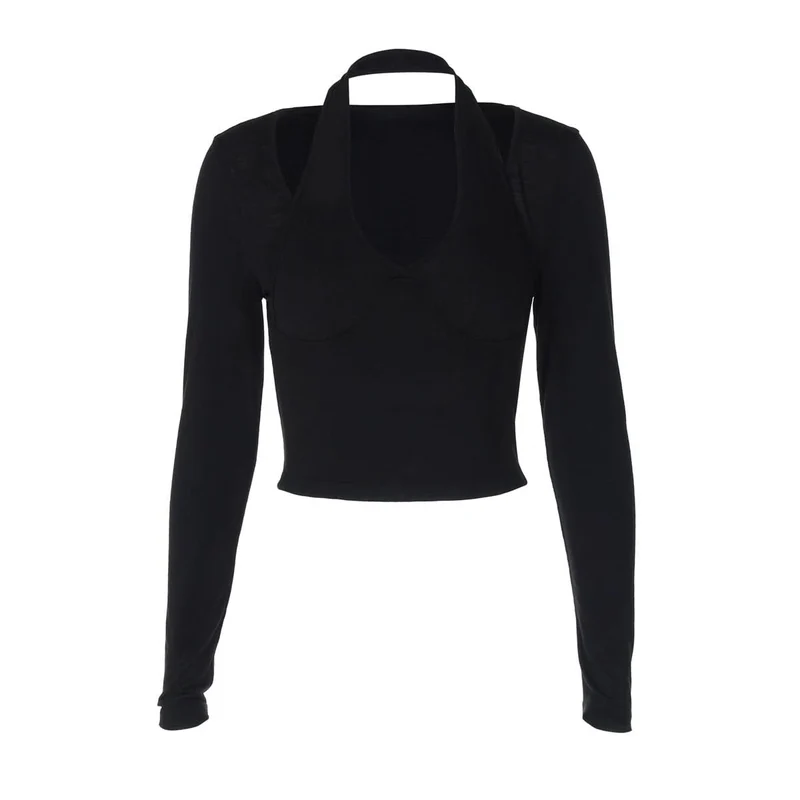 Halter long sleeve solid top