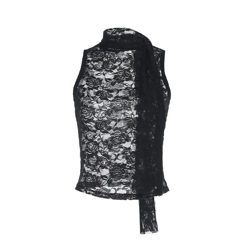 Lace see through crewneck crop top