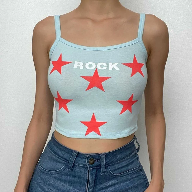 Star pattern square neck contrast cami crop top-final-sale