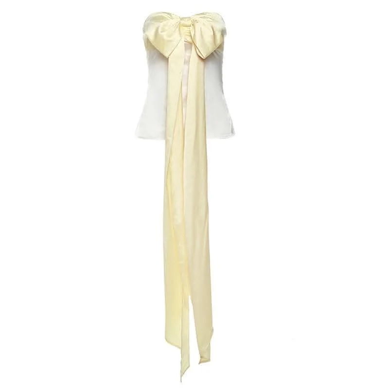 Satin bowknot sweetheart ruched tube top-final-sale