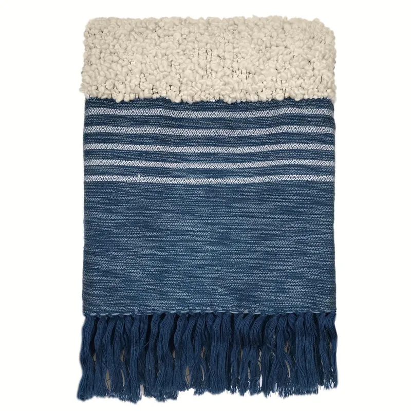 Malagoon plaid Tribal - indigo blauw melee - 125x150cm