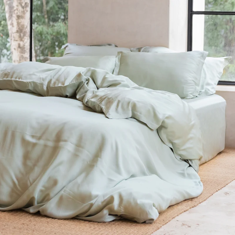 Coco & Cici - TENCEL - Sateen Dekbedovertrek Grijs Groen - Pre-order: 200x220 + 2 kussenslopen 60x70 (leverbaar 25 september)