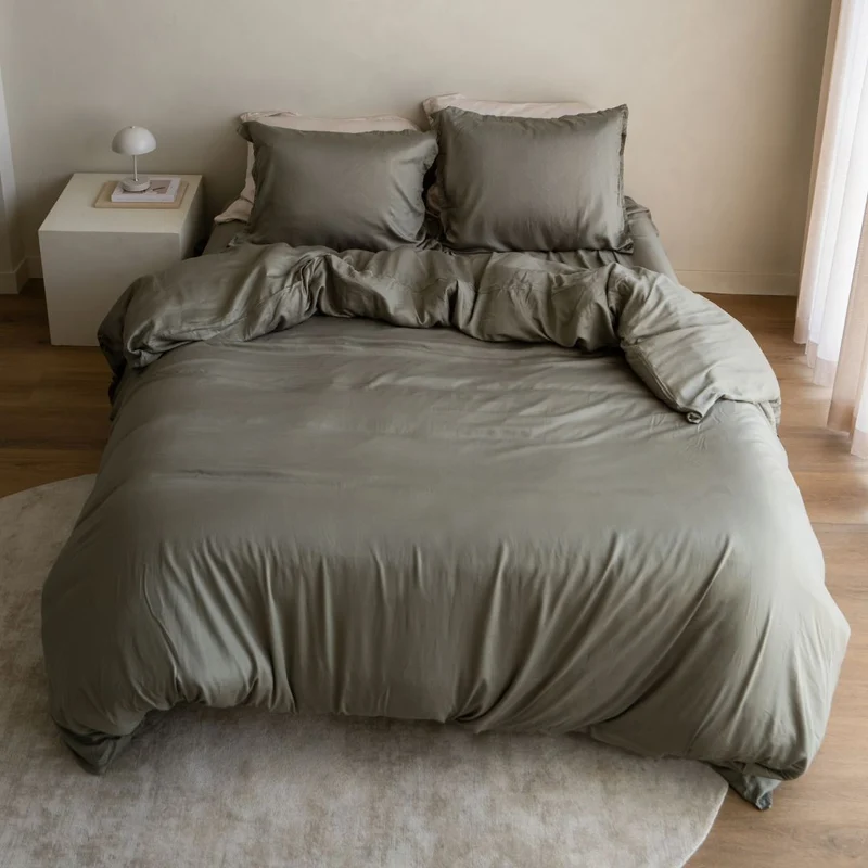Coco & Cici - TENCEL Twill Dekbedovertrek Olijfgroen - 140x220 + 1 kussensloop 60x70
