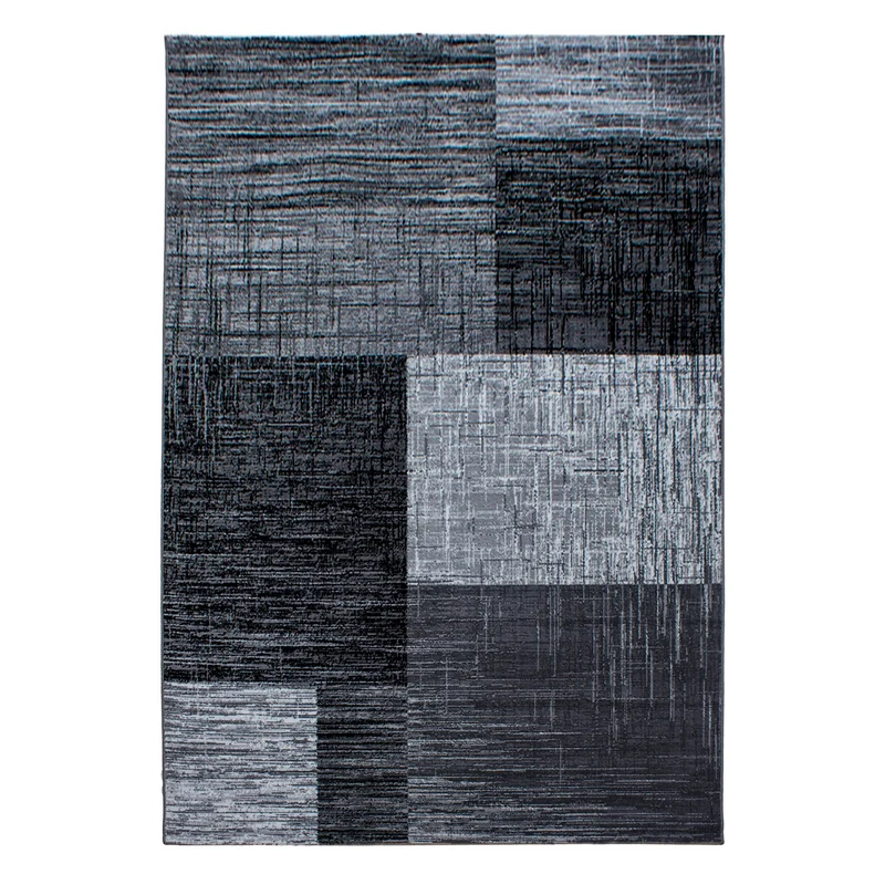 Plus Vloerkleed – Zwart – Blokkenpatroon – Laagpolig & Modern