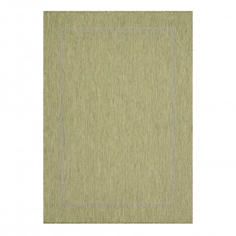 Relax Vloerkleed – Groen – Laagpolig Kaderdesign – Voor Binnen & Buiten