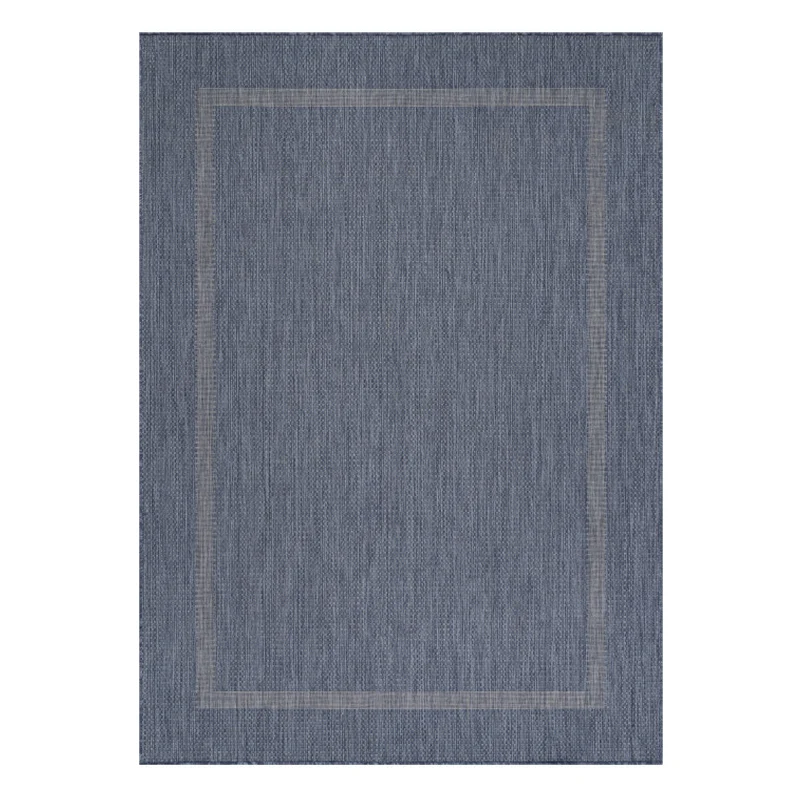 Relax Vloerkleed – Blauw – Laagpolig Kaderdesign – Voor Binnen & Buiten