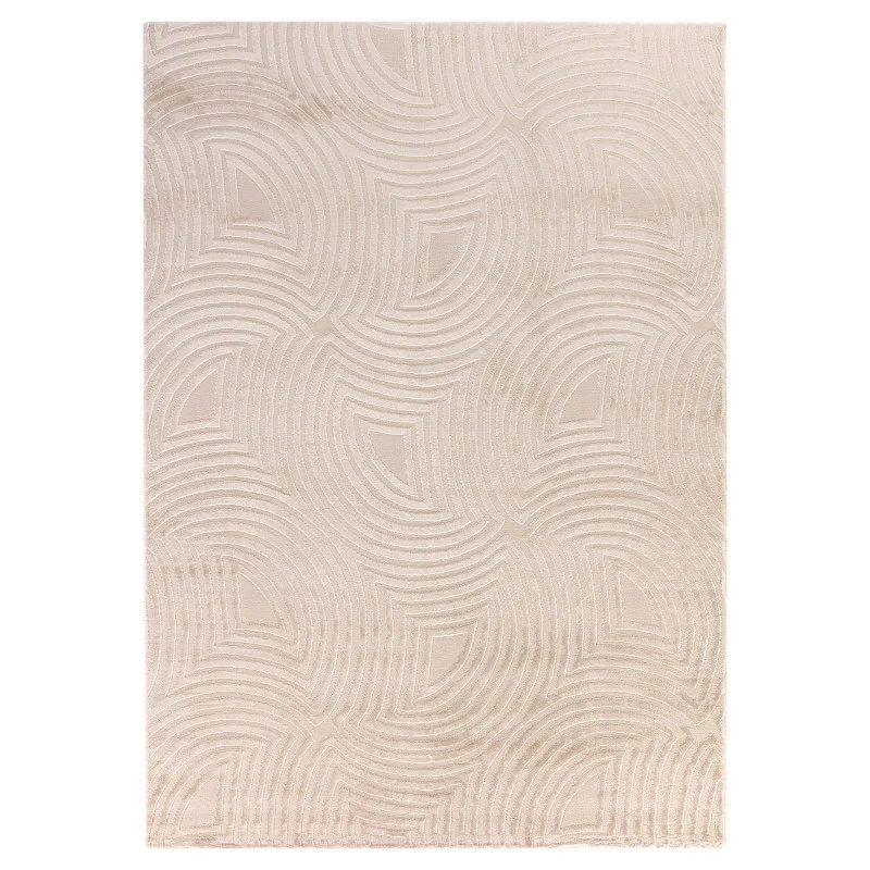 Sahara Vloerkleed – Beige – Rond Rastermotief – Laagpolig & Stijlvol