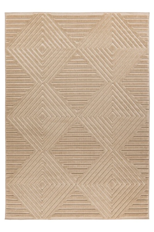 Japandi binnen- en buitenkleed Viva – beige met diamantvormig motief